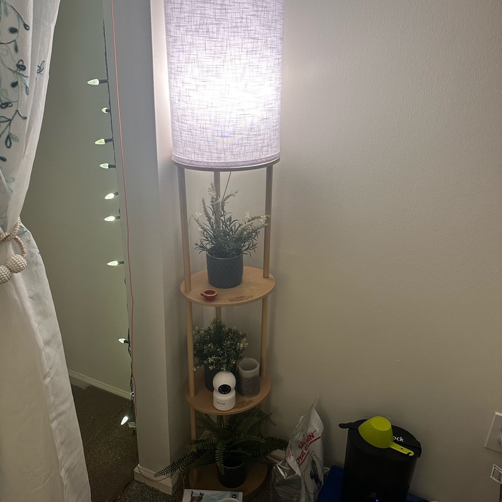Wooden Shelf Floor Lamp with White Shade